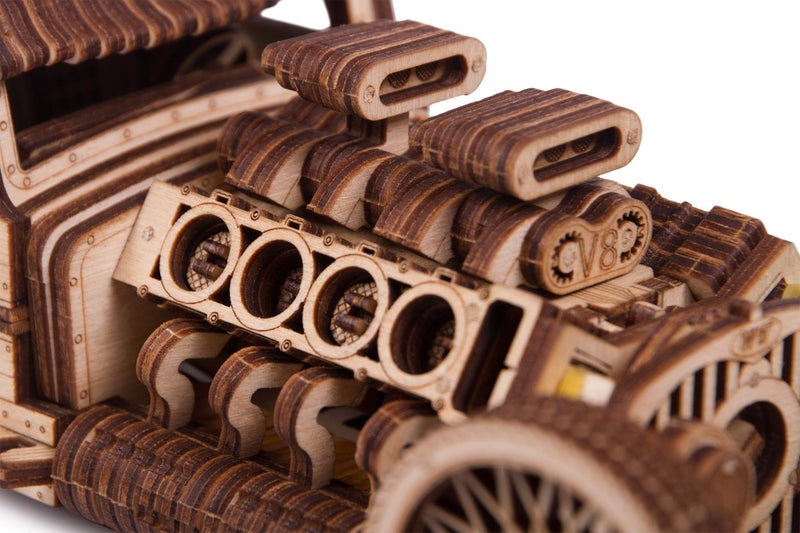 Wood Trick Hot Rod Wooden Model Car Kit to Build - Rides up to 32 feet - Detailed - 3D Wooden Puzzles for Adults to Build - Engineering DIY Mechanical Wood Model Kits for Adults - Image 3